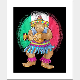 Mexican Bigfoot Playing Guitar Posters and Art